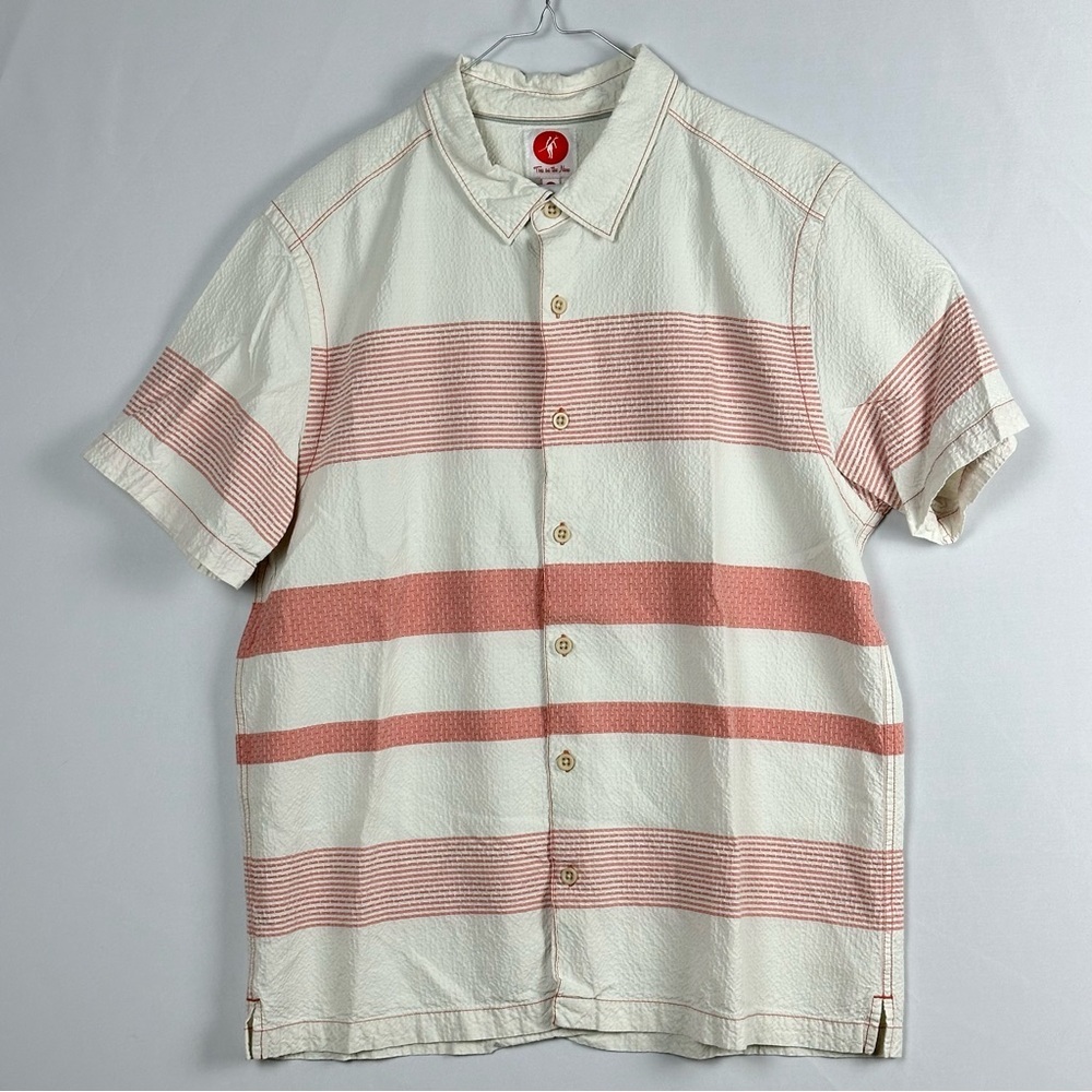 TOES ON THE NOSE short sleeve button up striped silk blend shirt - size large